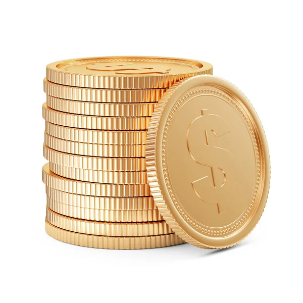 Stack av gyllene mynt isolerad på vit bakgrund — Stockfoto