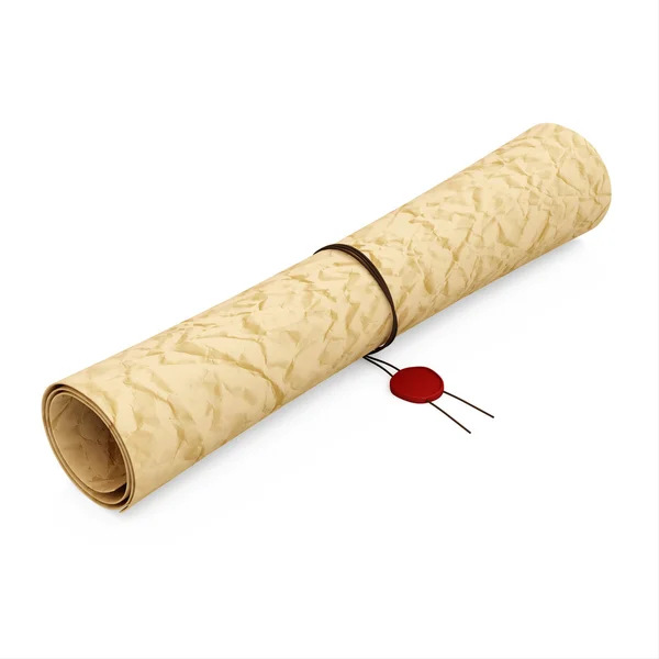 Ancient Paper Scroll with Wax on white background — Stock Photo, Image
