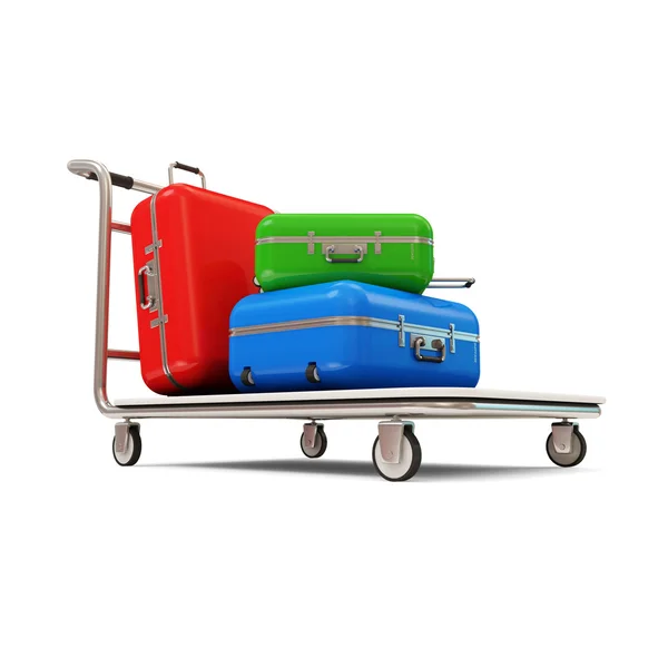 Carrello di servizio con bagaglio isolato su sfondo bianco — Foto Stock