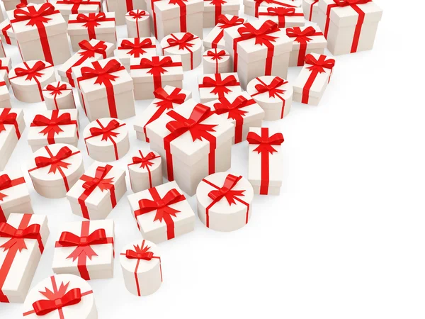 Heap of Gift Boxes isolated on white background with place for your text — Stock Photo, Image