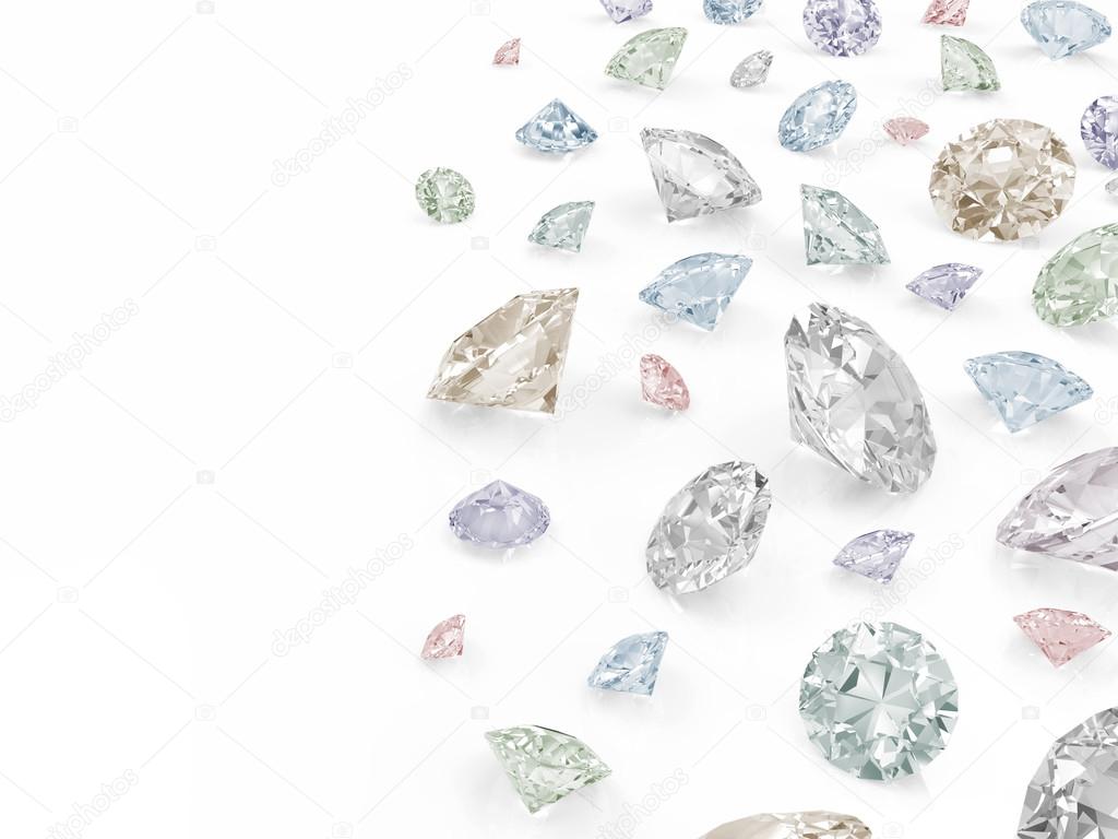 Colorful Diamonds isolated on white background with place for your text