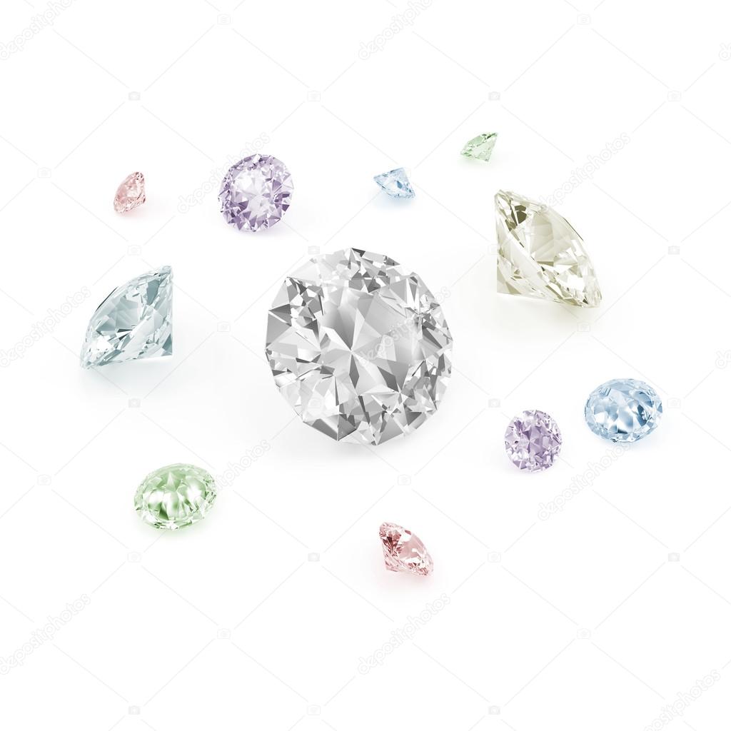 Colorful Diamonds isolated on white background