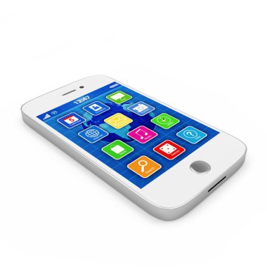 witte touchscreen smartphone geïsoleerd op witte achtergrond