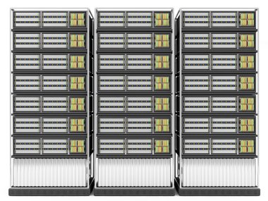 Beyaz arka plan üzerinde izole sunucu rafı