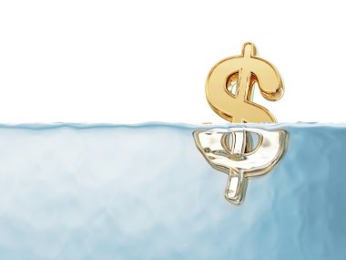 Altın dolar işareti metin için yer beyaz zemin üzerine izole su