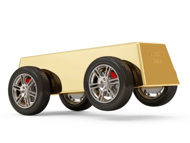 Beyaz arka plan üzerinde izole seyyar altın bar