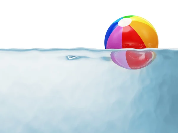 Colorful Beach Ball in Water isolated on white background with place for your text — Stock Photo, Image