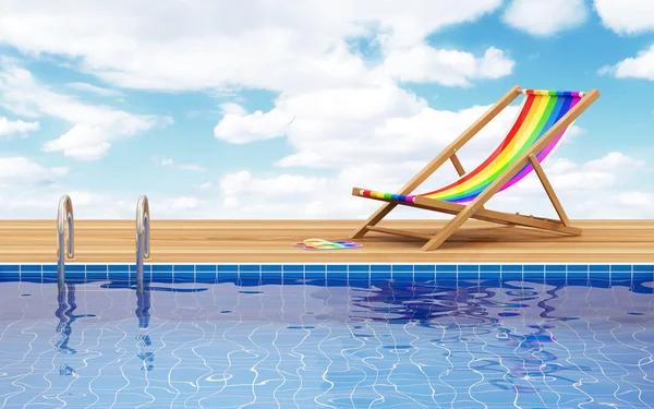 Schwimmbad und Liegestuhl mit schönen Wolken dahinter — Stockfoto