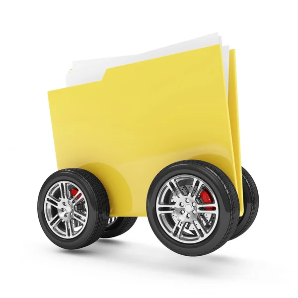 Folder with Documents on Wheels isolated on white background — Stock Photo, Image