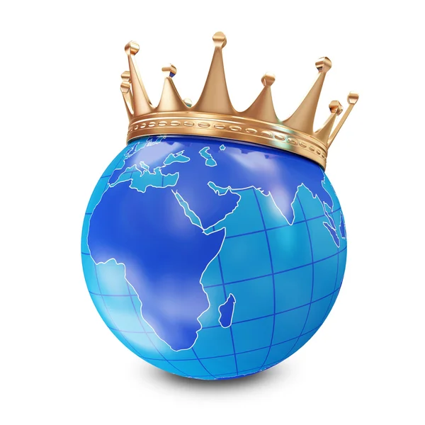 Miniature Globe with Golden Crown isolated on white background — Stock Photo, Image