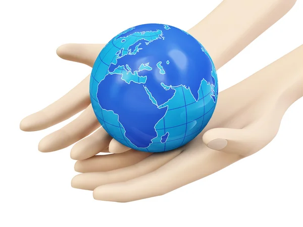 Earth globe in handen geïsoleerd op witte achtergrond — Stockfoto