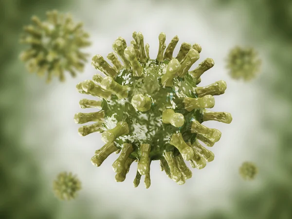 Ψηφιακή απεικόνιση ενός ιού σε πράσινο φόντο — Φωτογραφία Αρχείου