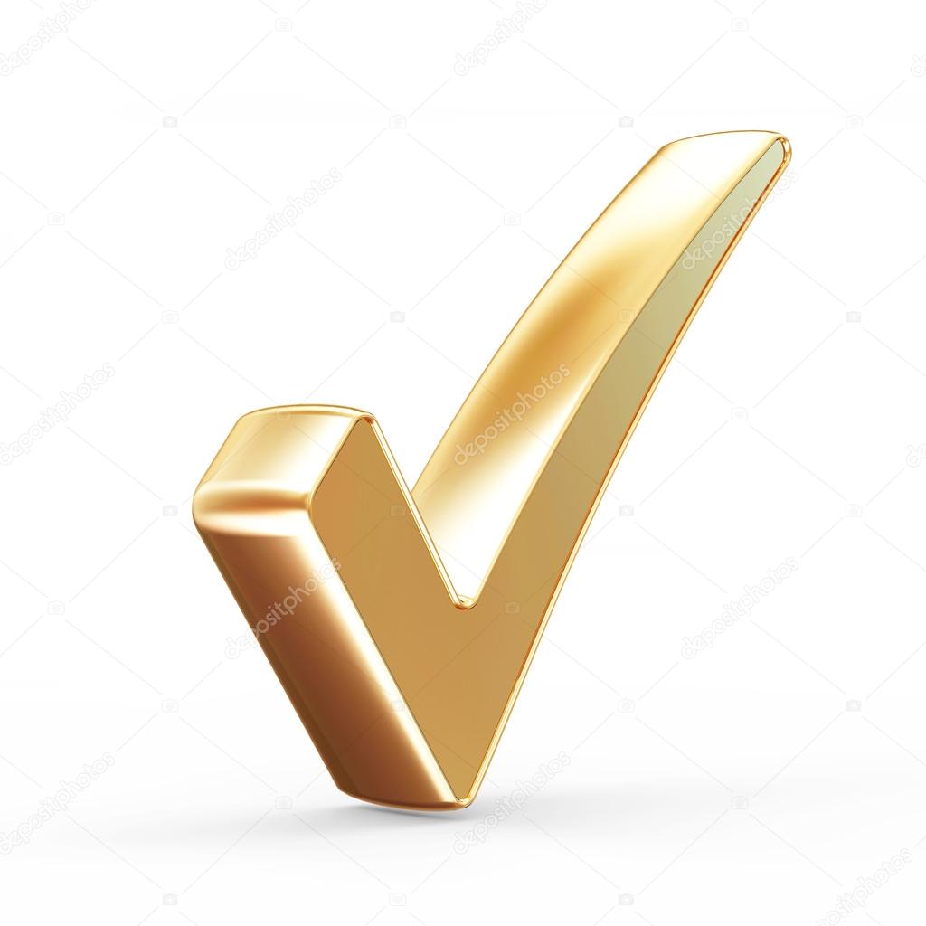 Golden Check Mark isolated on white background