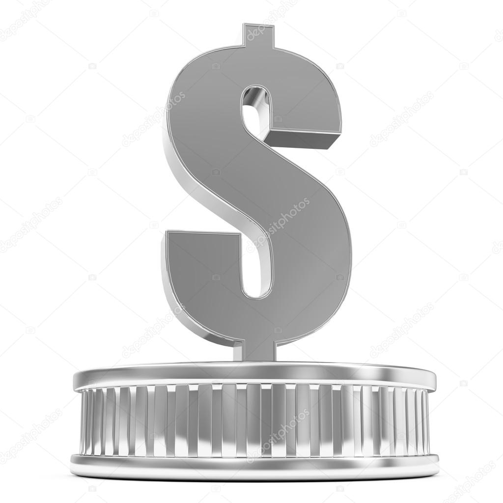 Silver Dollar Sign on a Podium isolated on white background