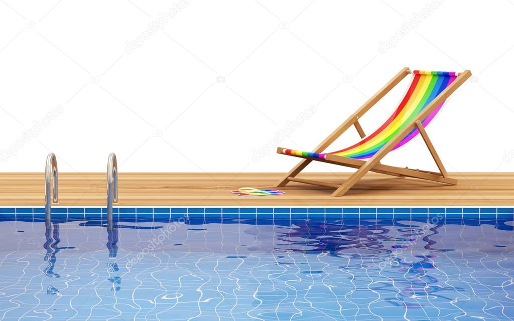Swimming Pool and Deck Chair isolated on white background with place for your text