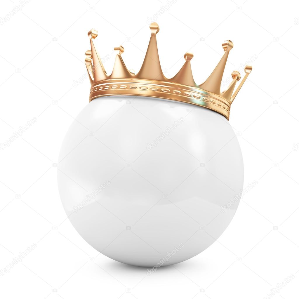 Golden Crown on White Ball isolated on white background