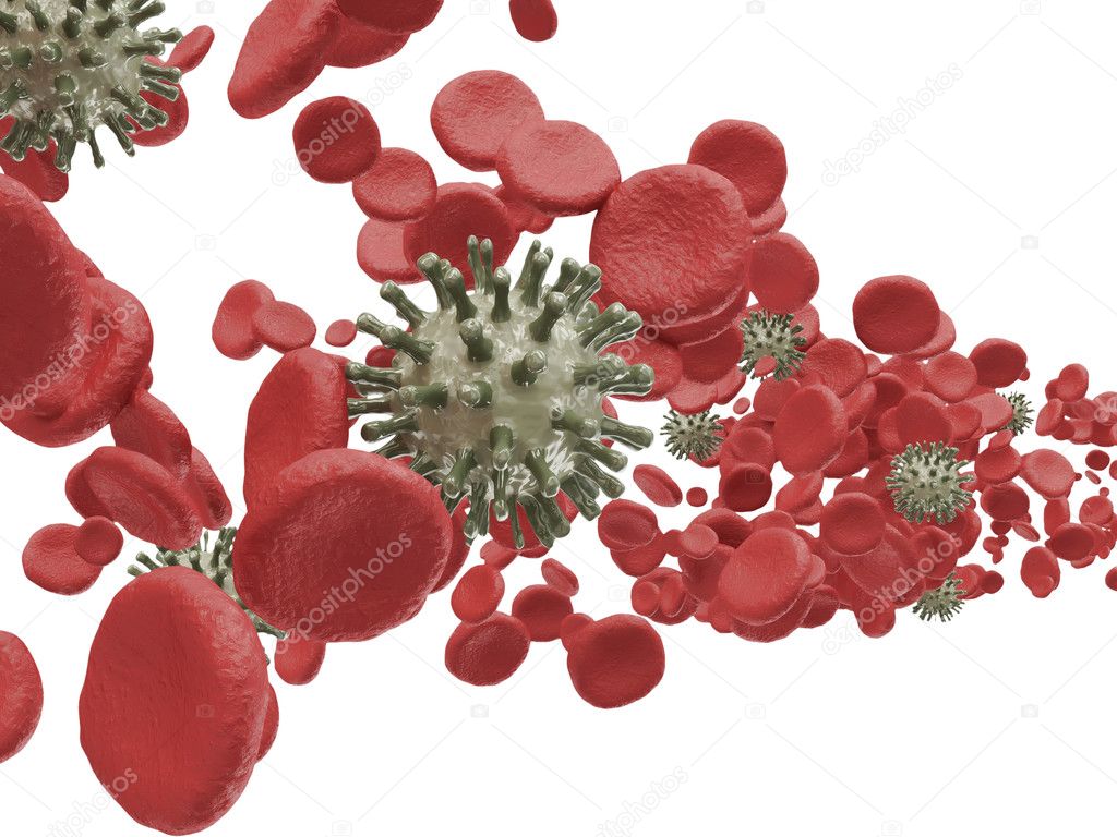 Red Blood Cells and Viruses isolated on white background