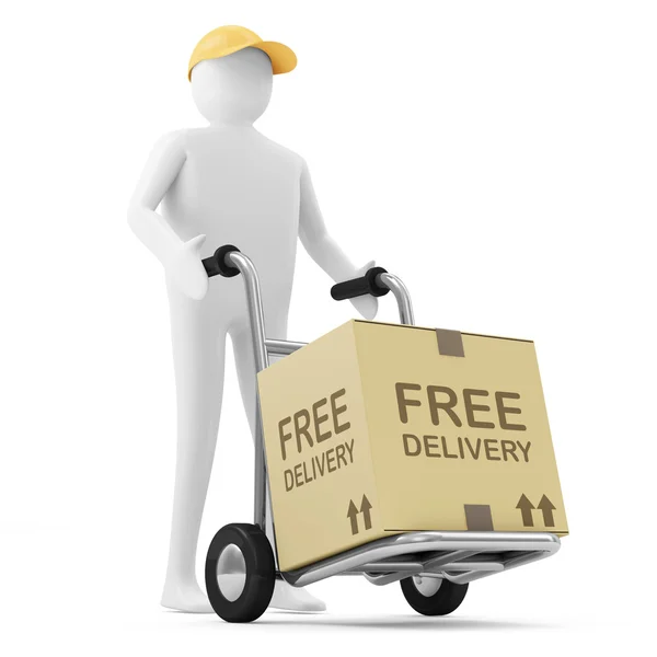 3d Man Delivers the Goods (Free Delivery Concept) — Stock Photo, Image