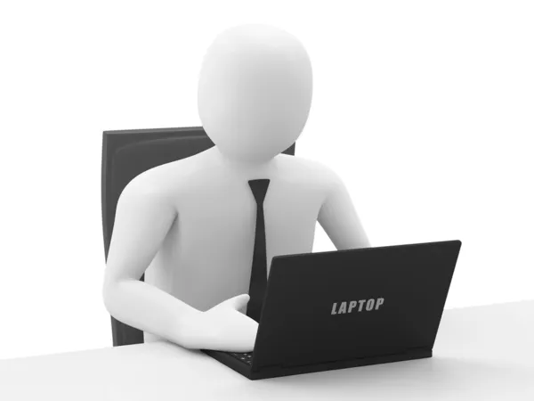 3d homem de negócios com laptop isolado no fundo branco — Fotografia de Stock