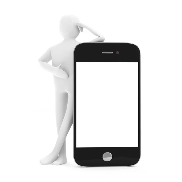 3d Man with Blank Smart Phone isolated on white background — Stock Photo, Image