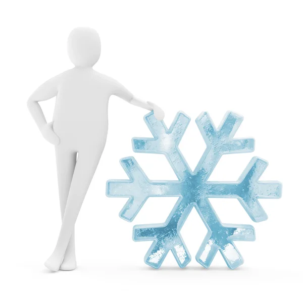 3d Man with Icy Snowflake Icon isolated on white background — Stock Photo, Image