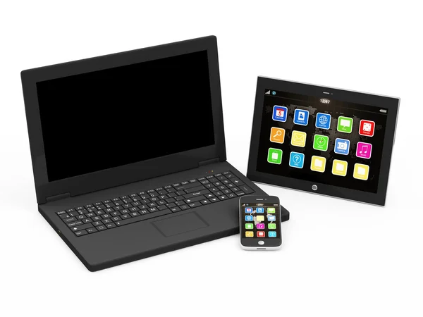 Tabler, ordenador portátil y teléfono . — Foto de Stock