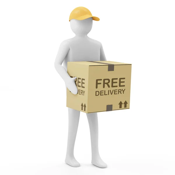 3D człowieka dostarcza towar (koncepcja dostawa gratis) — Zdjęcie stockowe
