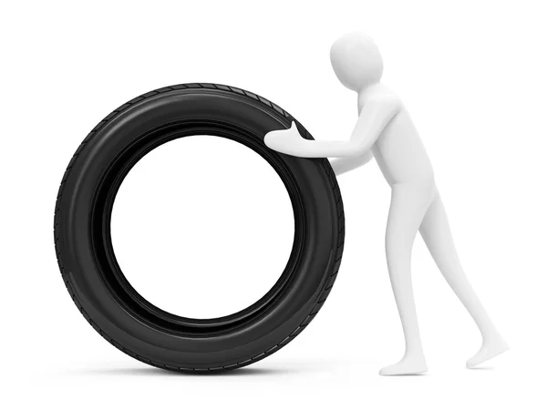 Man pushing wheel — Stock Photo, Image