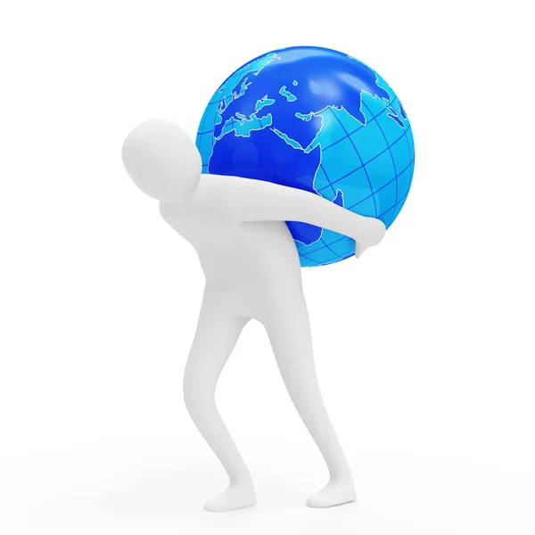 Ilustração 3D do homem com globo — Fotografia de Stock
