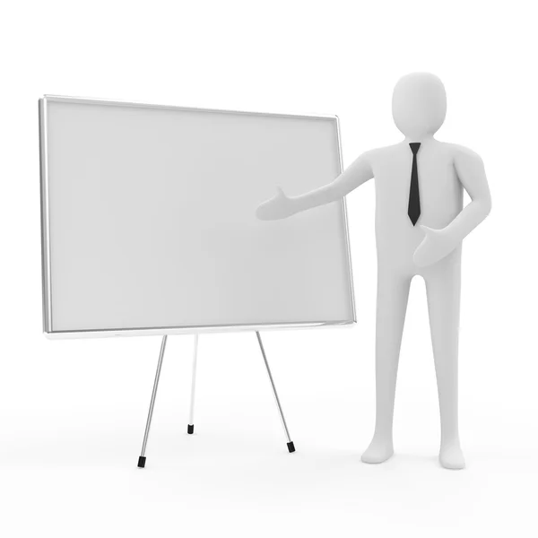 3D-zakenman met whiteboard — Stockfoto