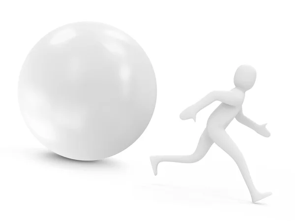 3D człowiek działa z dużą piłkę — Zdjęcie stockowe