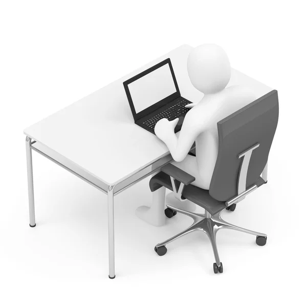 3d Man Sitting at the Table with Laptop — Stock Photo, Image