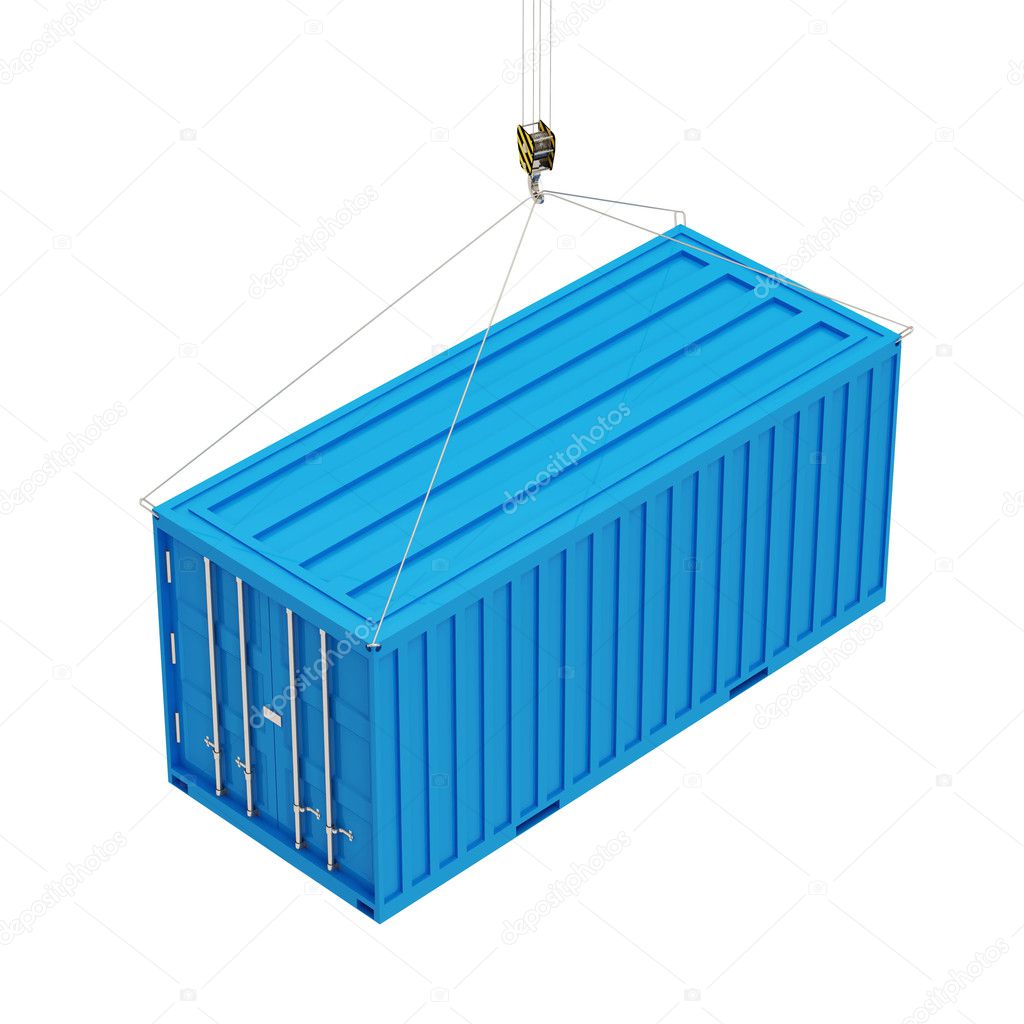 Cargo Container with a Hook isolated on white background