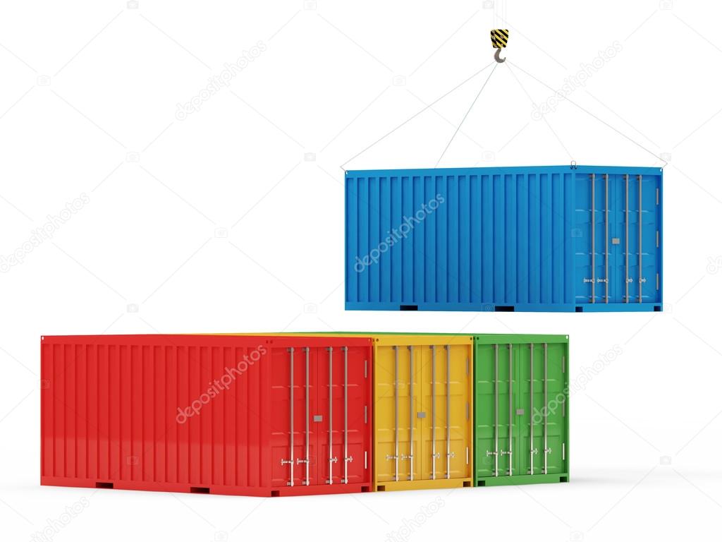 Cargo Containers with a Hook isolated on white background