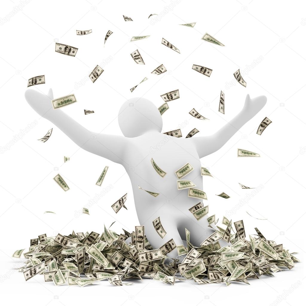 Man with lot of money. 3D illustration