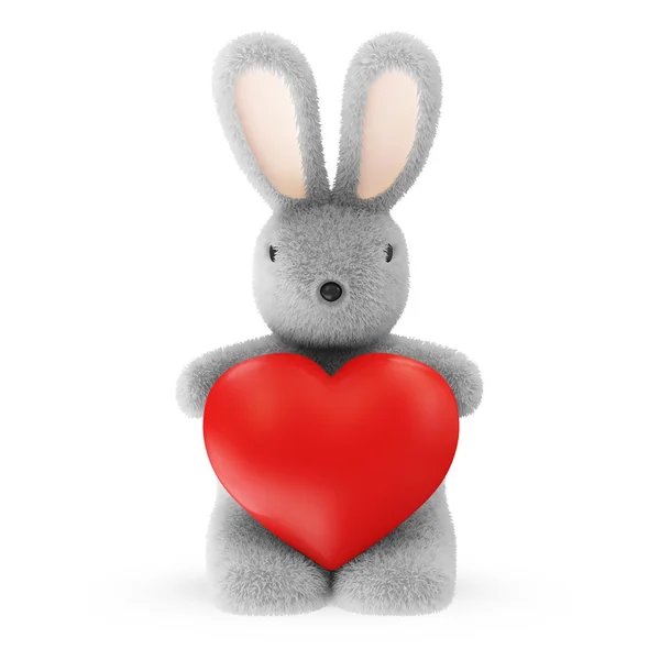 Coelhinho feliz com coração vermelho — Fotografia de Stock