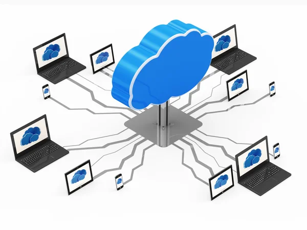 클라우드 컴퓨팅 개념 노트북, 태블릿 Pc와 터치 스크린 스마트폰 — 스톡 사진