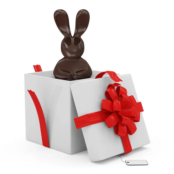 Gift Box with Chocolate Easter Bunny — Stock Photo, Image