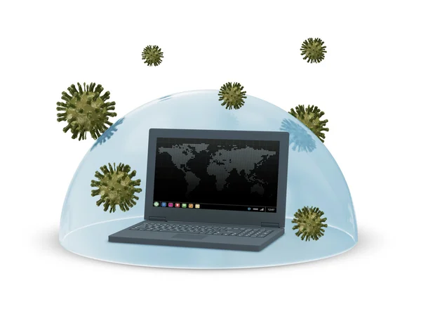 Laptop omfattas av glas sköld — Stockfoto