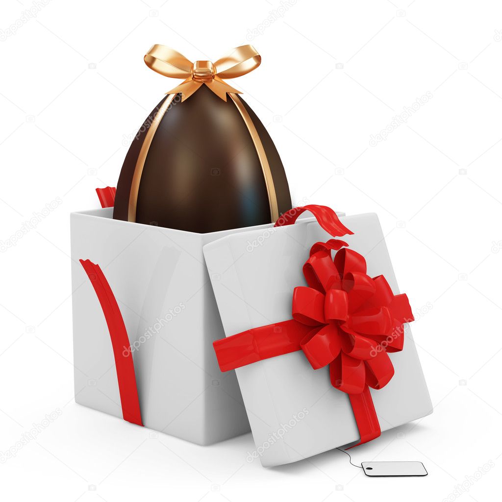 Opened Gift Box with Chocolate Easter Egg