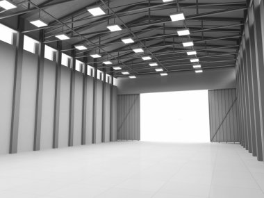 modern depo açılan kapı ile 3D çizimi