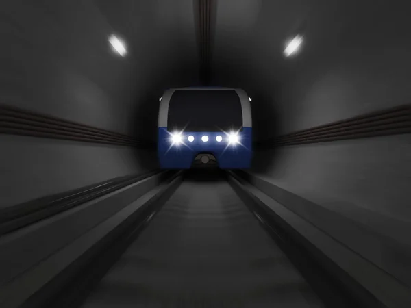 Illustration 3D du train moderne traversant le tunnel souterrain — Photo