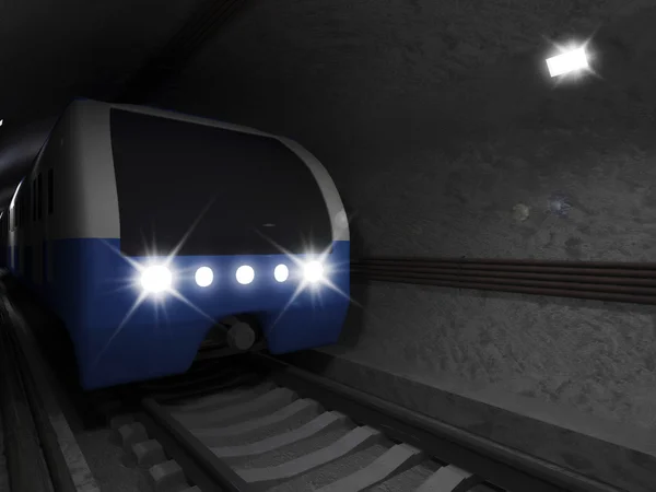 Illustration 3D du train moderne traversant le tunnel souterrain — Photo