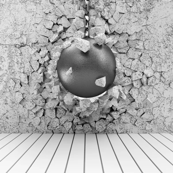 Abstracte illustratie van betonnen wand uitgesplitst wrecking ball — Stockfoto