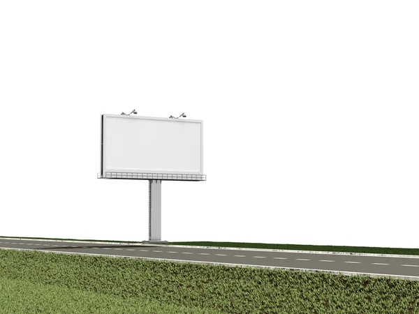 Tom billboard nära asfalterade vägen isolerad på vit bakgrundprázdné billboard u asfaltové silnice izolovaných na bílém pozadí — ストック写真