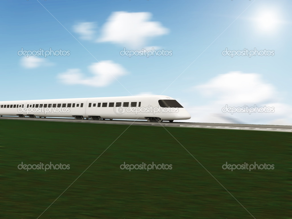 3d Illustration of Modern High-Speed Train with Motion Blur