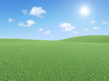 güzel manzara ile bulutlar ve güneş illüstrasyon