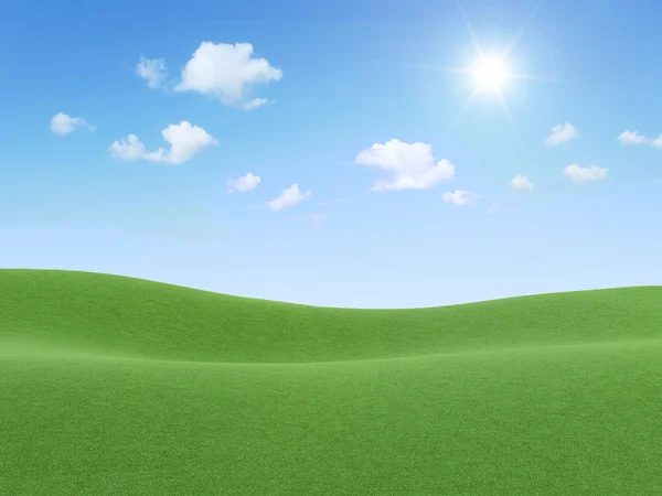 3D-Illustration einer schönen Landschaft mit Wolken und Sonne — Stockfoto