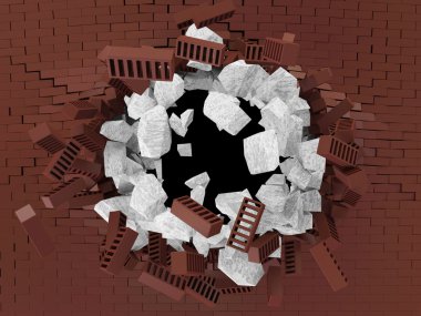 siyah arka plan üzerine izole kırık tuğla duvar