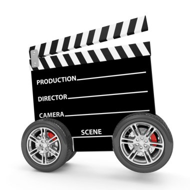 Beyaz arka plan üzerinde izole tekerlekli sinema clap